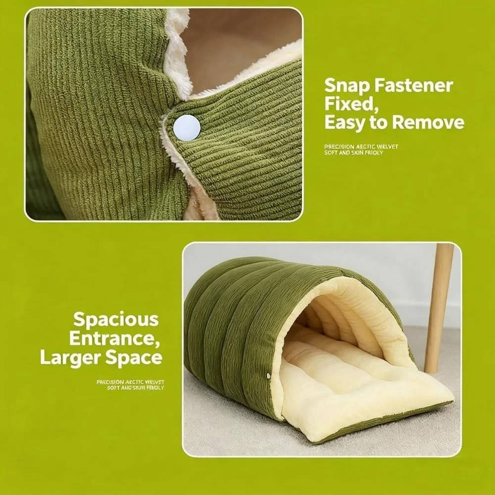 Enclosed Winter Cat Bed with Fleece Lining and Washable Cover