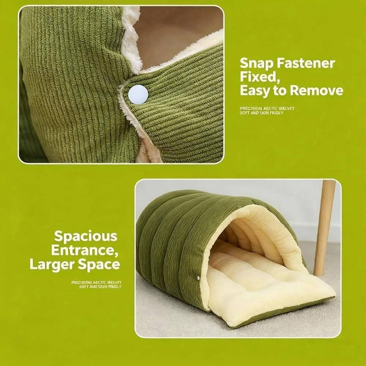 Enclosed Winter Cat Bed with Fleece Lining and Washable Cover