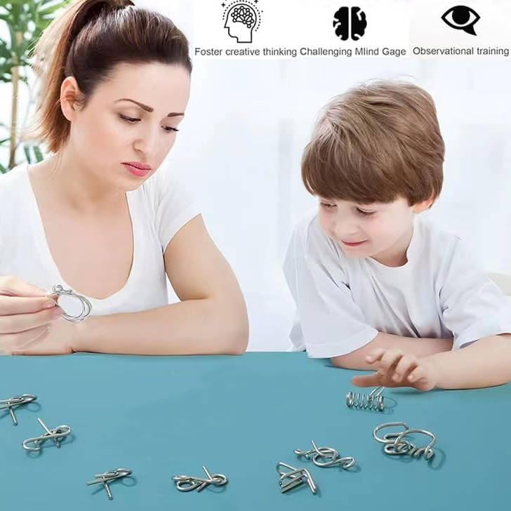 Metal Wire Puzzle Set of 8 Brain Teasers, Easy to Expert