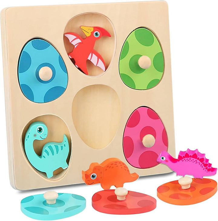 Harwelton™ Wooden Dinosaur Egg Puzzle for Toddlers, Colour Matching Game
