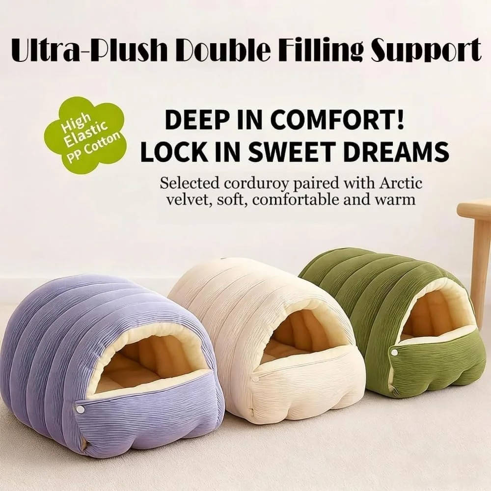 Enclosed Winter Cat Bed with Fleece Lining and Washable Cover