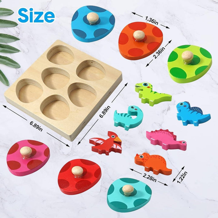Harwelton™ Wooden Dinosaur Egg Puzzle for Toddlers, Colour Matching Game