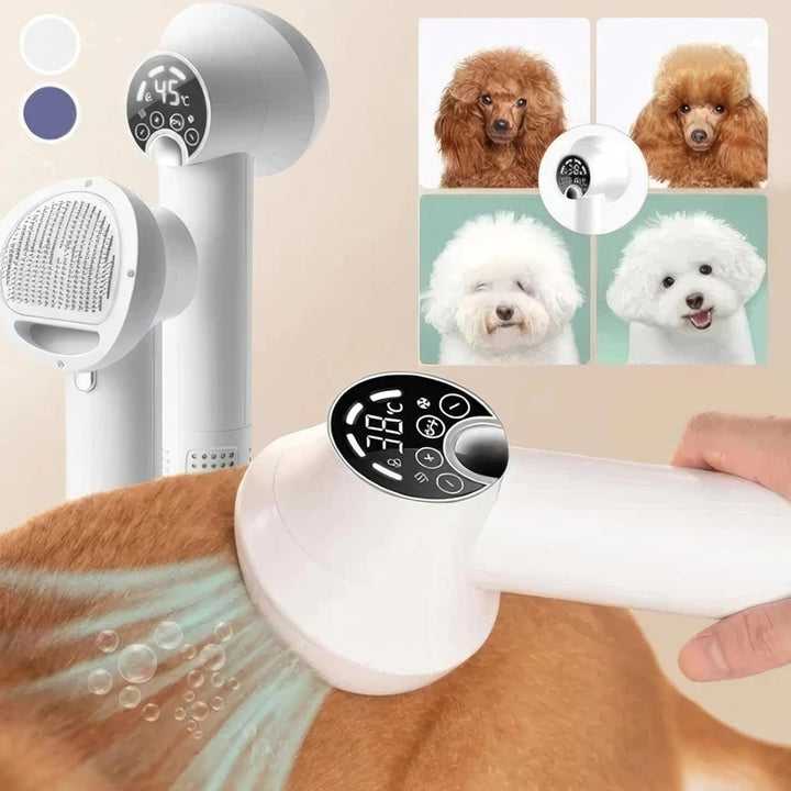 Quiet Pet Hair Dryer with Comb Brush and 4 Speed Settings