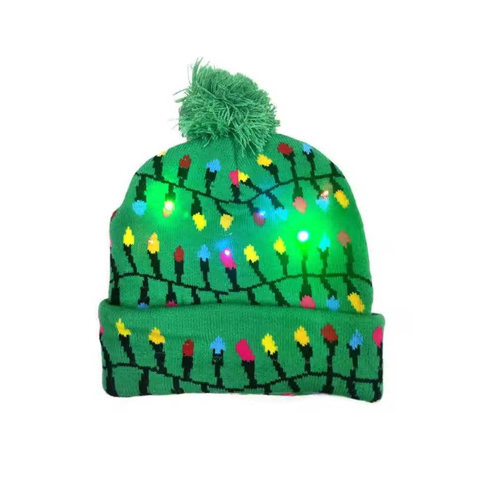 Light-Up Knitted Christmas Bobble Hat with Colourful LEDs