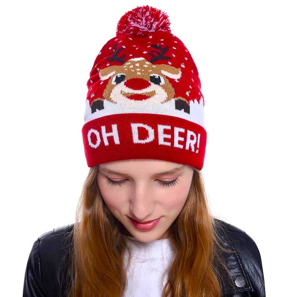 Light-Up Knitted Christmas Bobble Hat with Colourful LEDs