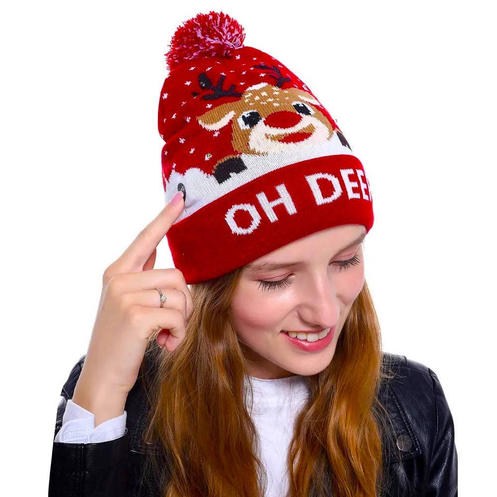 Light-Up Knitted Christmas Bobble Hat with Colourful LEDs