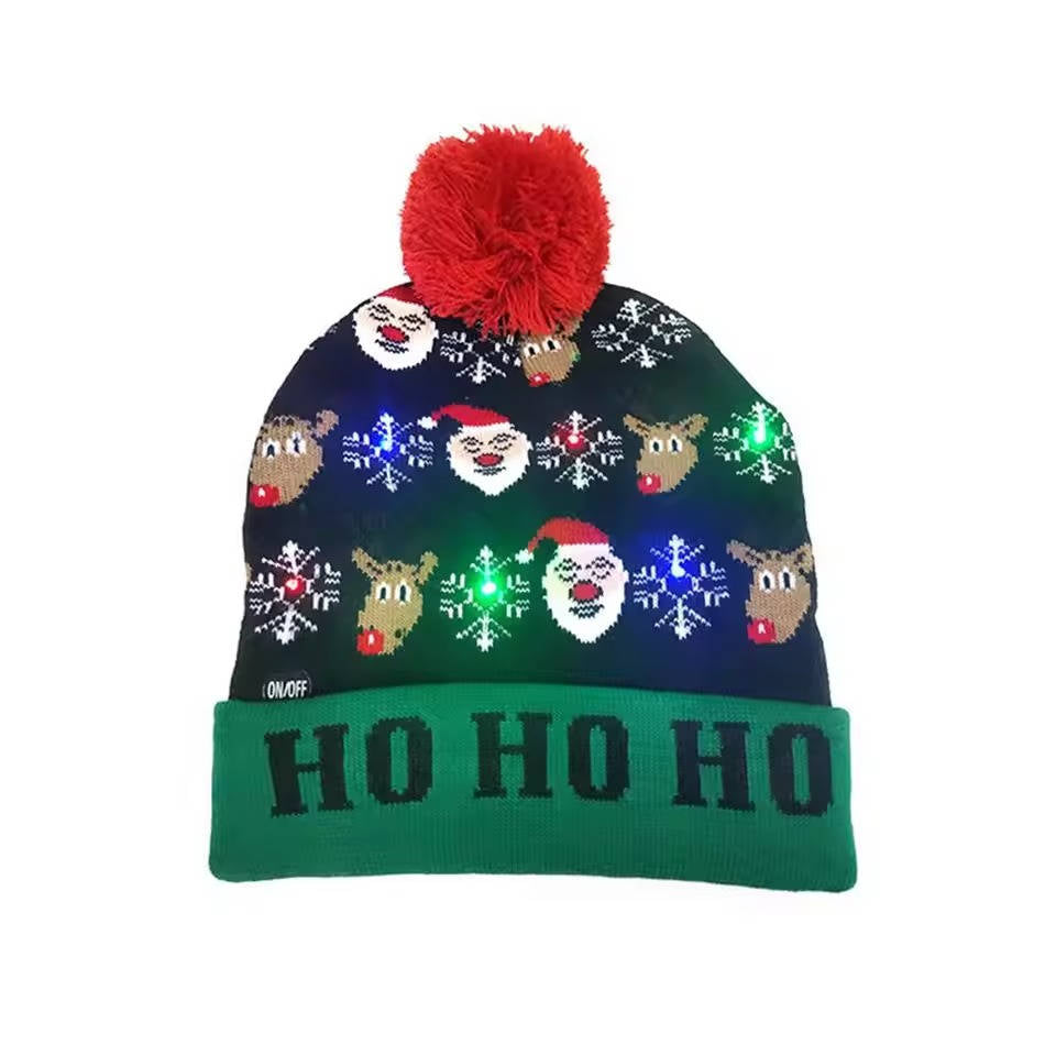 Light-Up Knitted Christmas Bobble Hat with Colourful LEDs