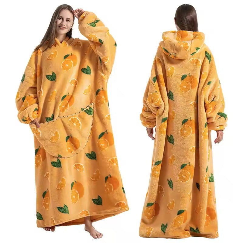 Long Sherpa Blanket Hoodie with Fun Prints and Big Pocket