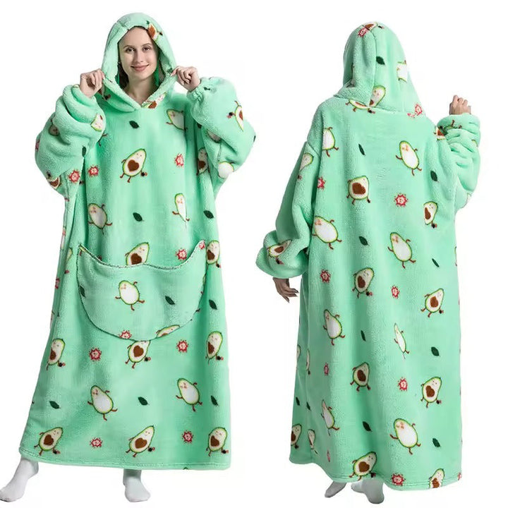 Long Sherpa Blanket Hoodie with Fun Prints and Big Pocket