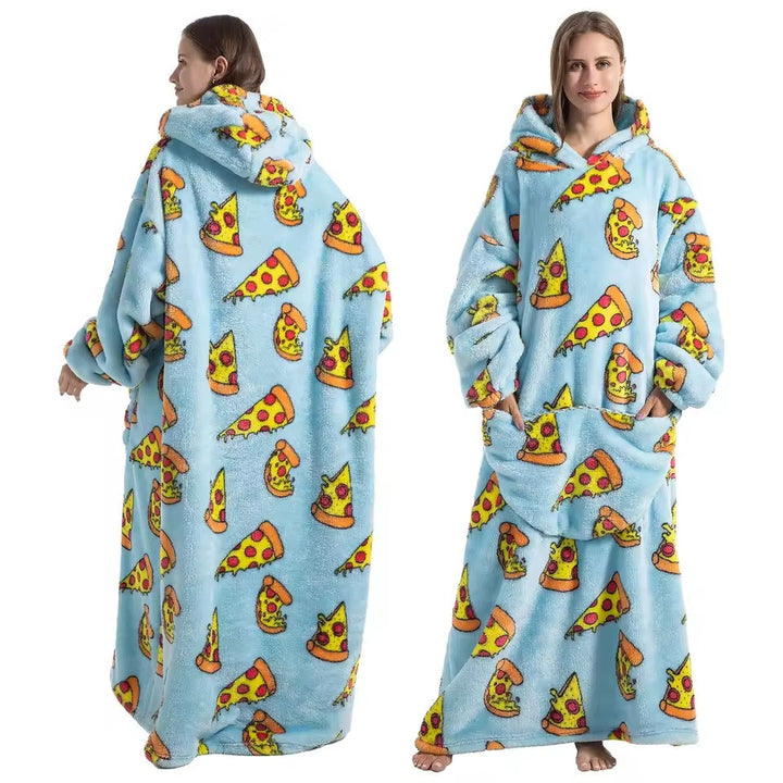 Long Sherpa Blanket Hoodie with Fun Prints and Big Pocket