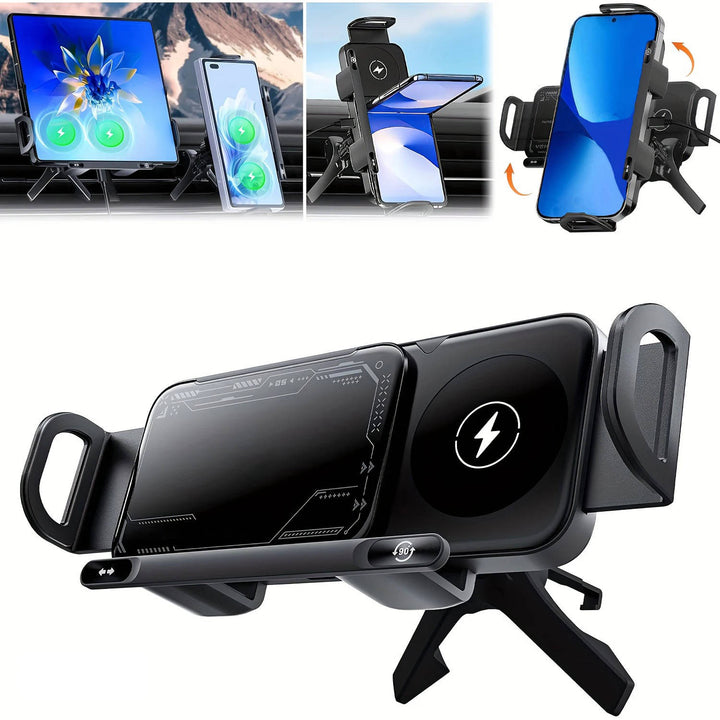 Wireless Car Charger Mount with Dual Coils and Auto-Clamp Arm