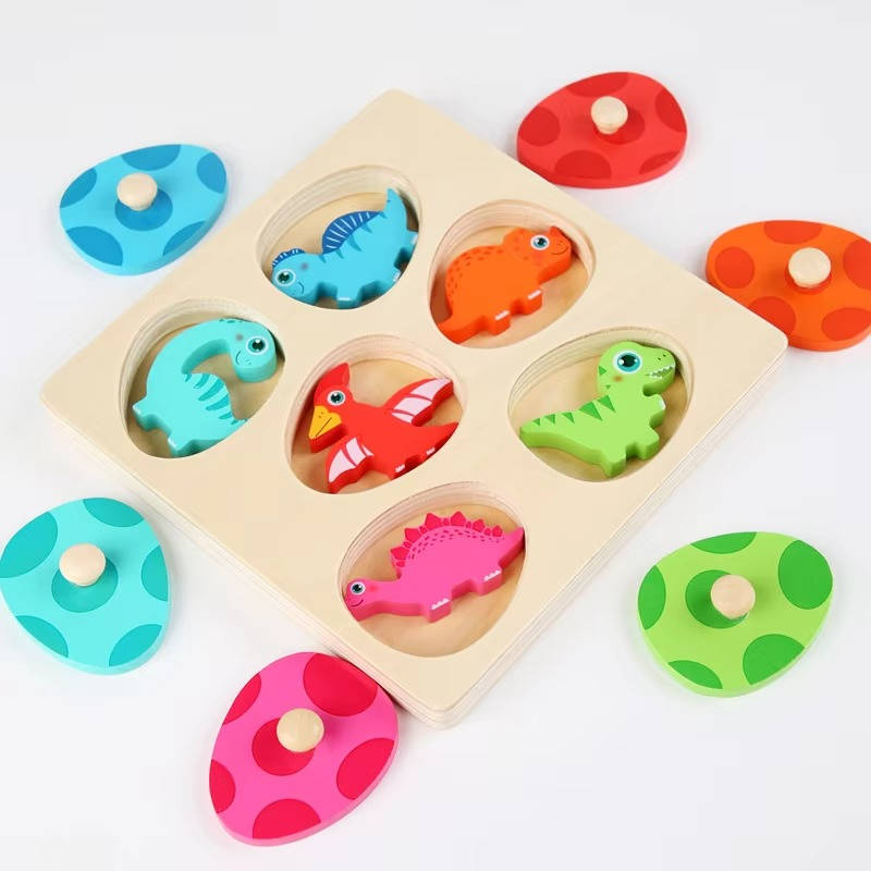 Harwelton™ Wooden Dinosaur Egg Puzzle for Toddlers, Colour Matching Game