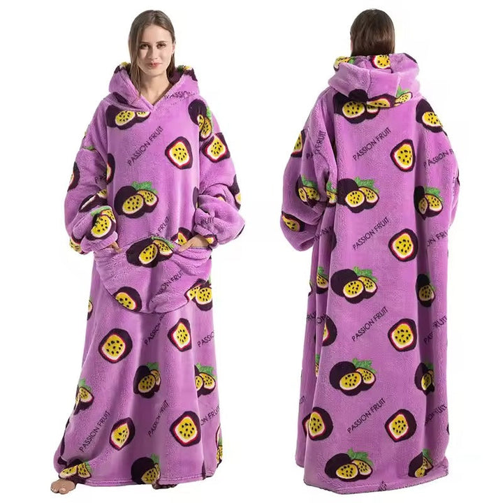 Long Sherpa Blanket Hoodie with Fun Prints and Big Pocket