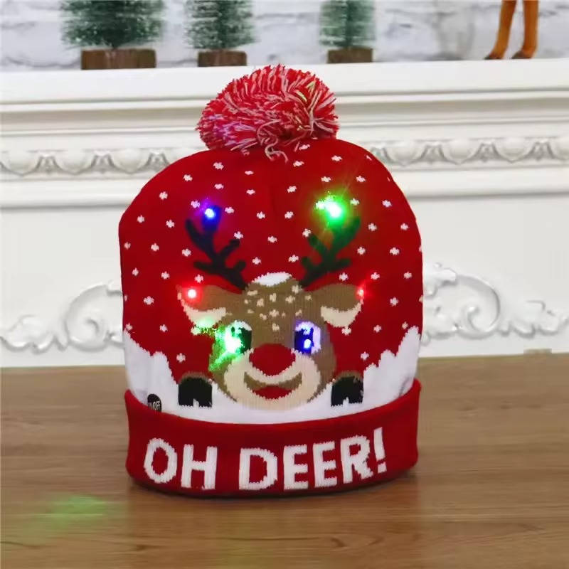 Light-Up Knitted Christmas Bobble Hat with Colourful LEDs