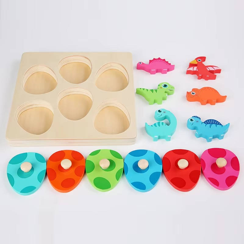 Harwelton™ Wooden Dinosaur Egg Puzzle for Toddlers, Colour Matching Game