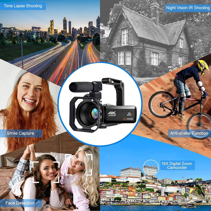 Harwelton™ 4K Vlogging Camcorder with 48MP Photos, Flip Screen and Wi-Fi