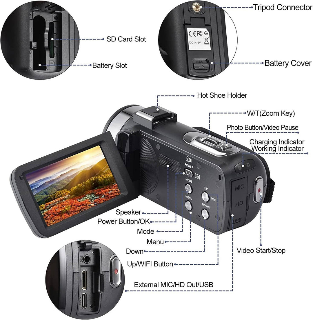 Harwelton™ 4K Vlogging Camcorder with 48MP Photos, Flip Screen and Wi-Fi