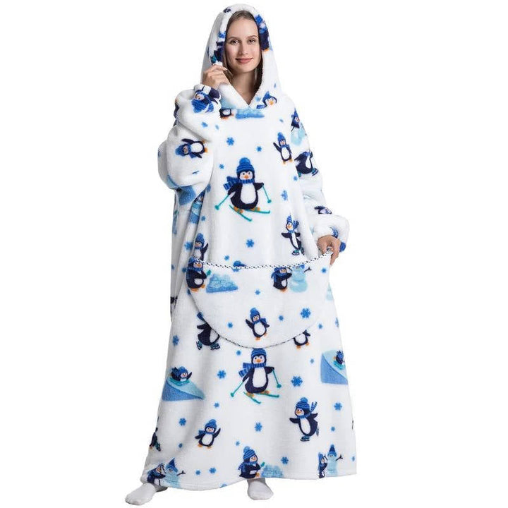 Long Sherpa Blanket Hoodie with Fun Prints and Big Pocket
