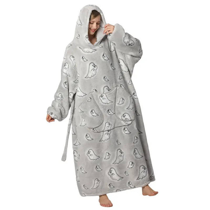 Long Sherpa Blanket Hoodie with Fun Prints and Big Pocket