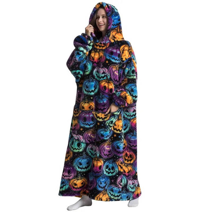 Long Sherpa Blanket Hoodie with Fun Prints and Big Pocket