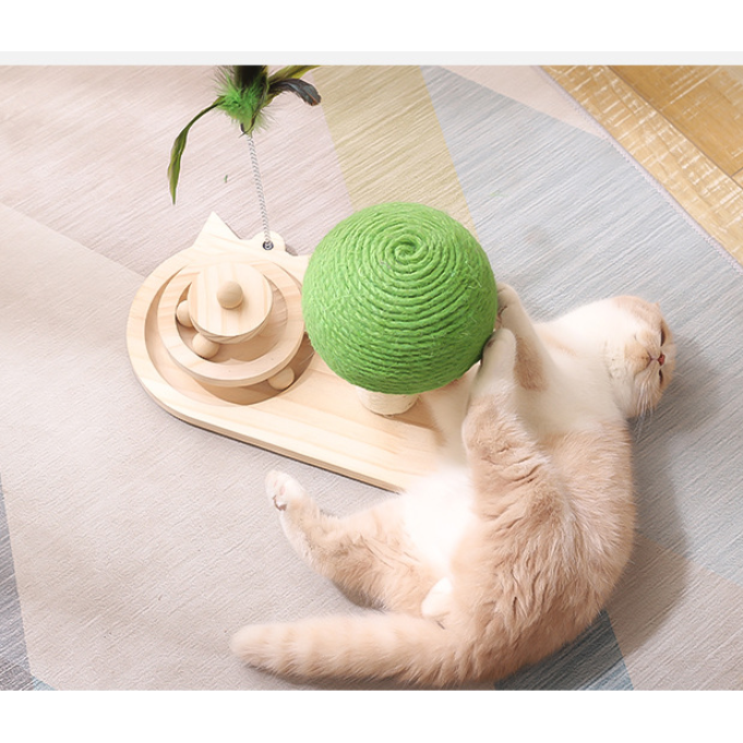 Wooden Cat Play Centre with Ball Track and Scratching Post