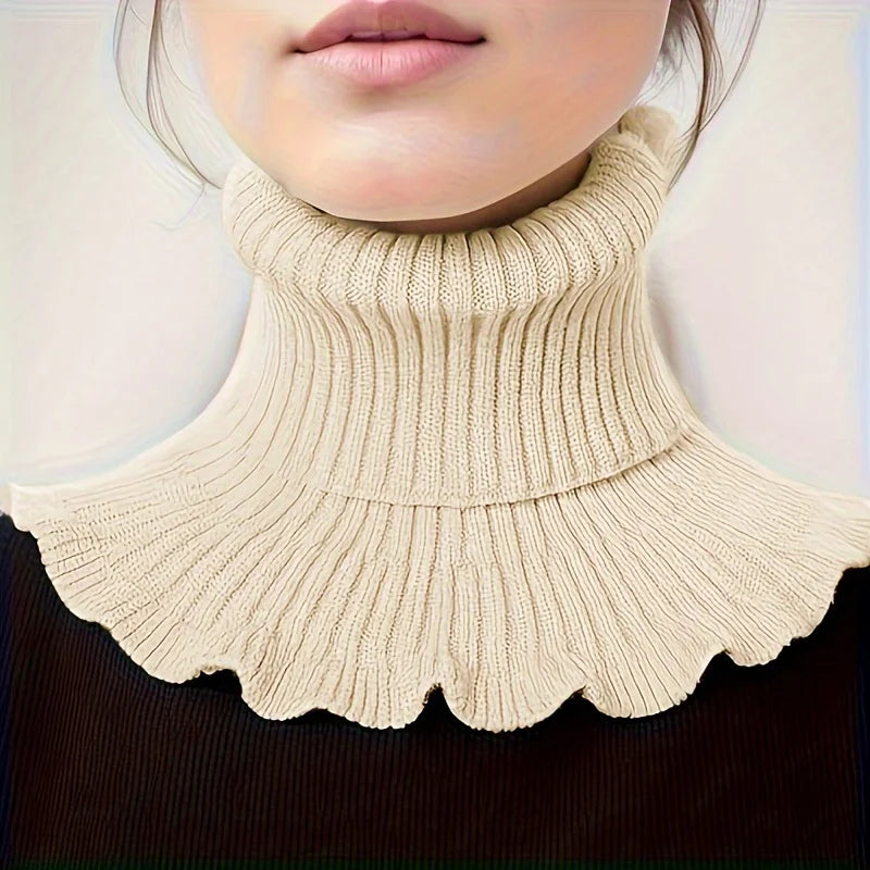 Knitted Turtleneck Collar Scarf – Ruffled Edge, Windproof