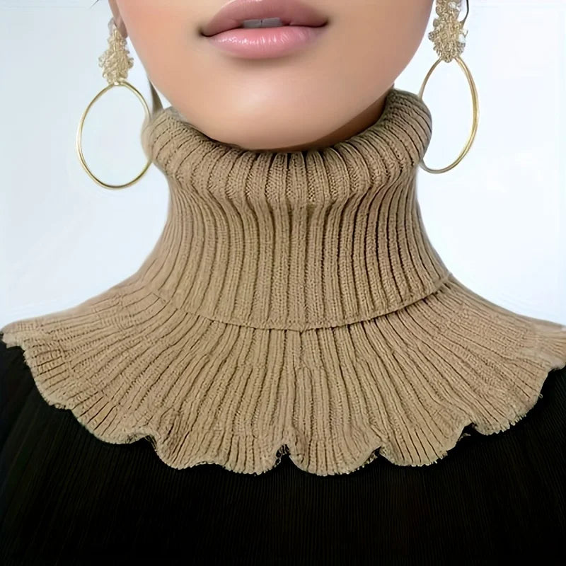 Knitted Turtleneck Collar Scarf – Ruffled Edge, Windproof
