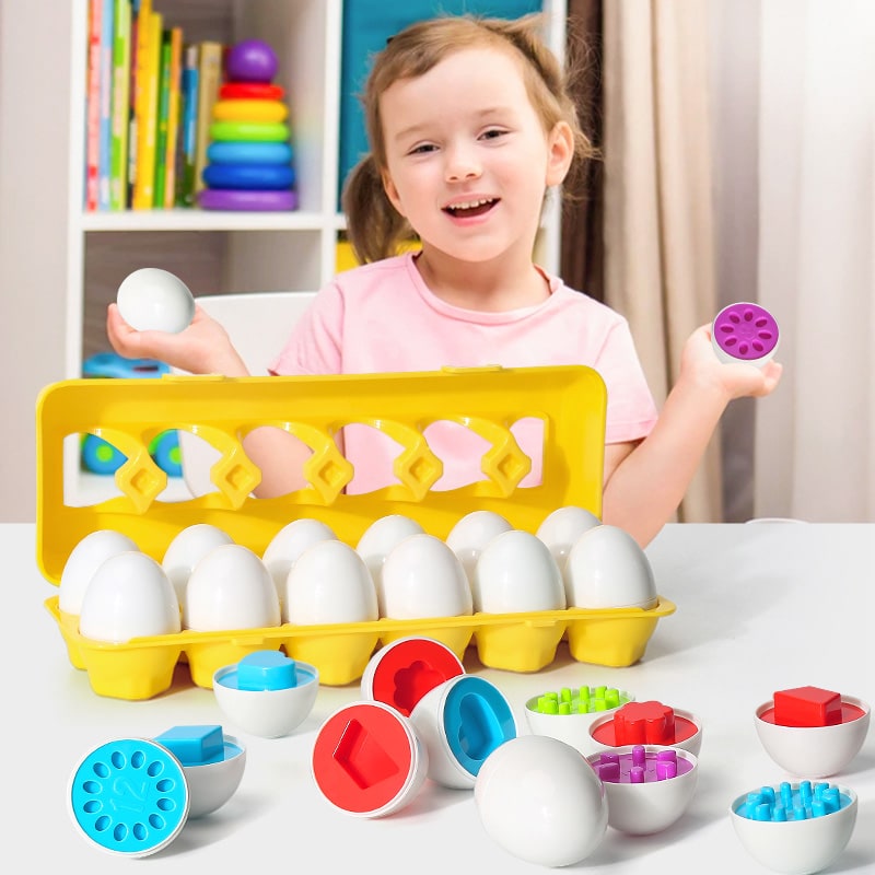 Matching Eggs Shape Sorter Toy with 12 Eggs and Carton
