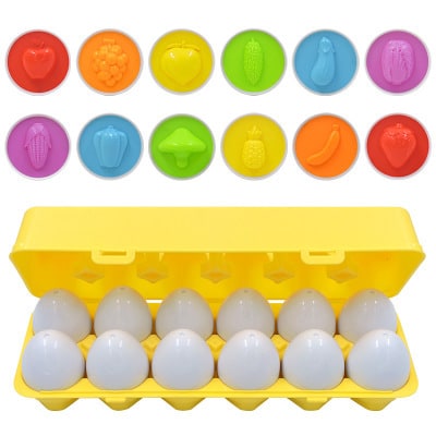 Matching Eggs Shape Sorter Toy with 12 Eggs and Carton