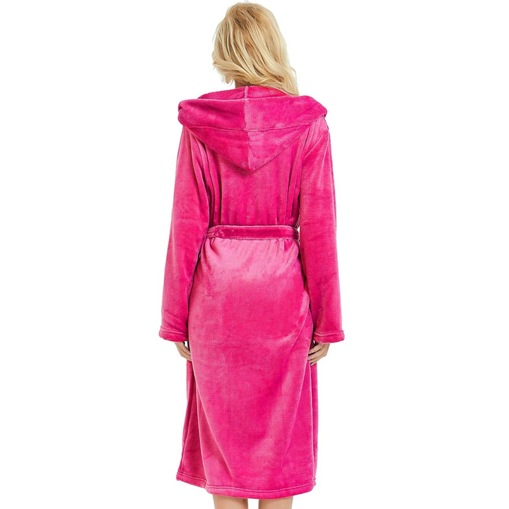 Hooded Fleece Bathrobe with Tie Belt and Side Pockets, Full Length