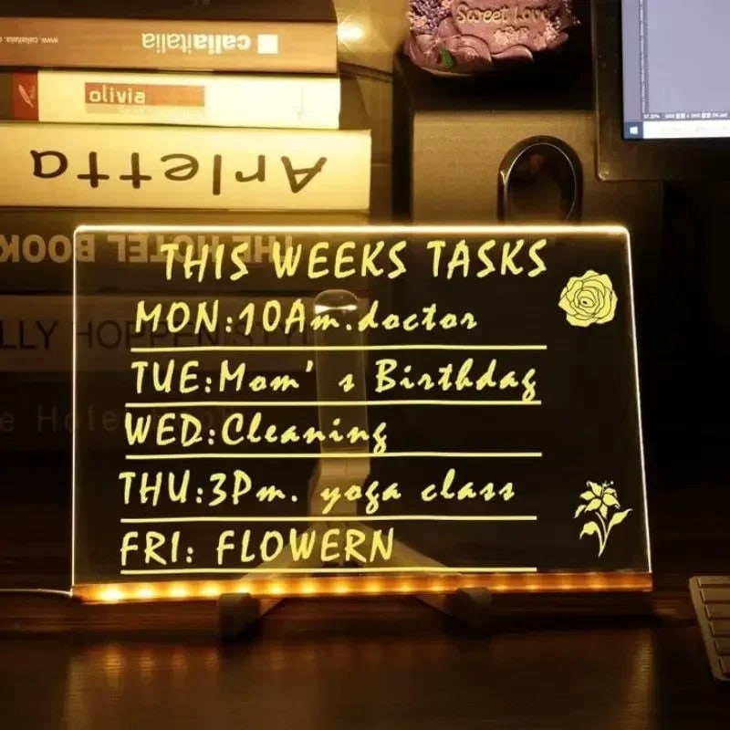Harwelton™ Light-Up LED Dry Wipe Note Board with Folding Stand
