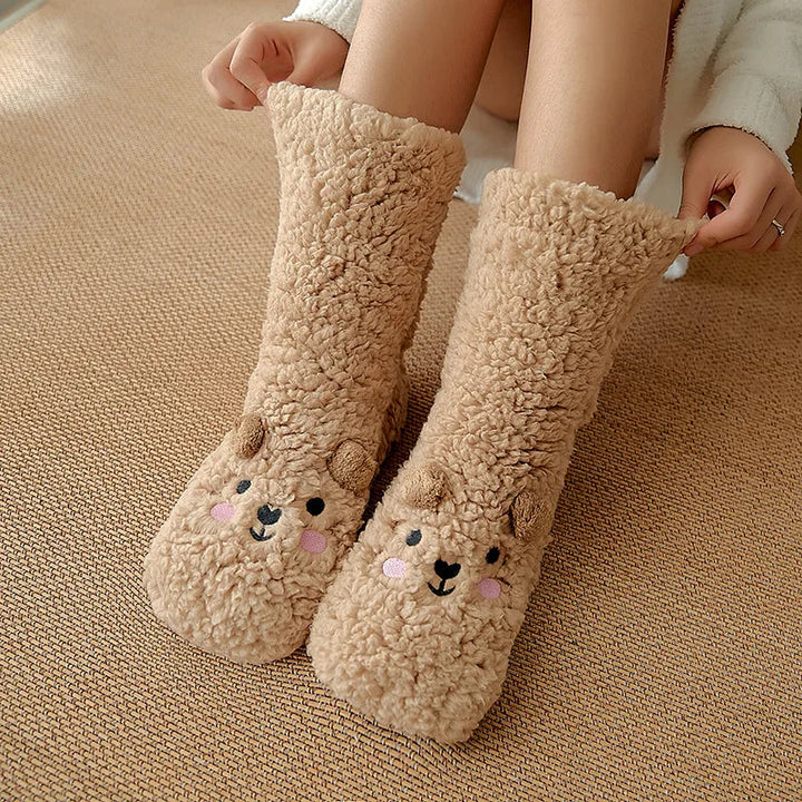 Harwelton™ Cute Bear Fleece Socks with Non-Slip Grip Sole