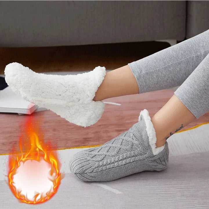Knitted Cotton Winter Socks with Anti-Slip Soles