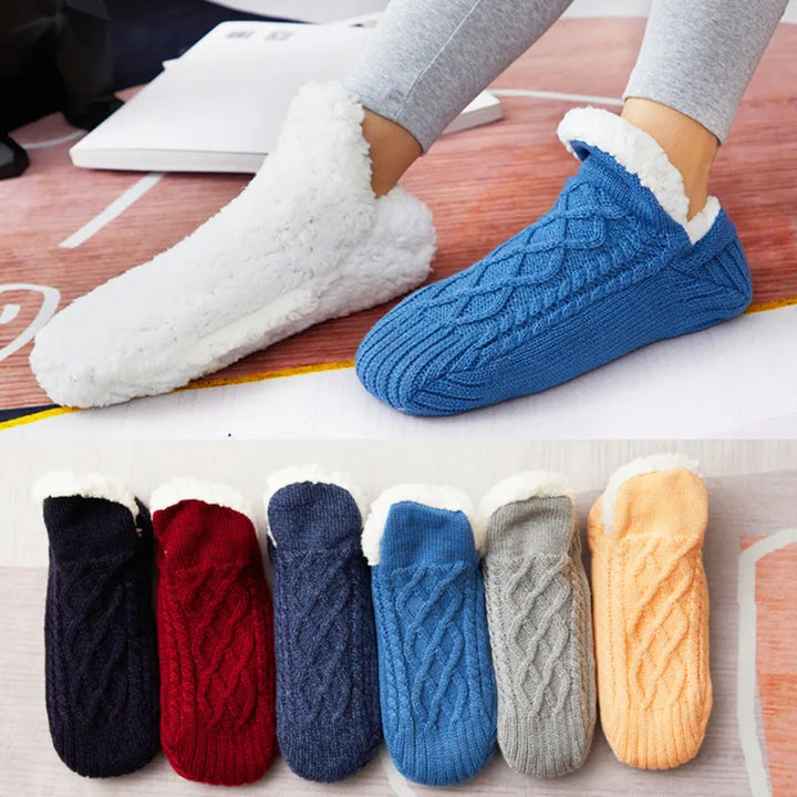 Knitted Cotton Winter Socks with Anti-Slip Soles