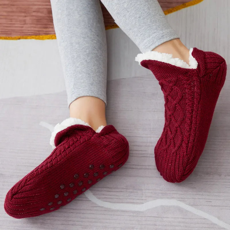Knitted Cotton Winter Socks with Anti-Slip Soles