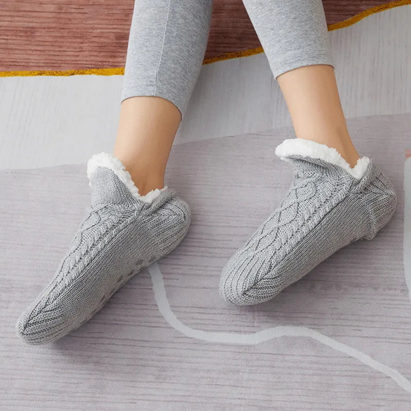 Knitted Cotton Winter Socks with Anti-Slip Soles