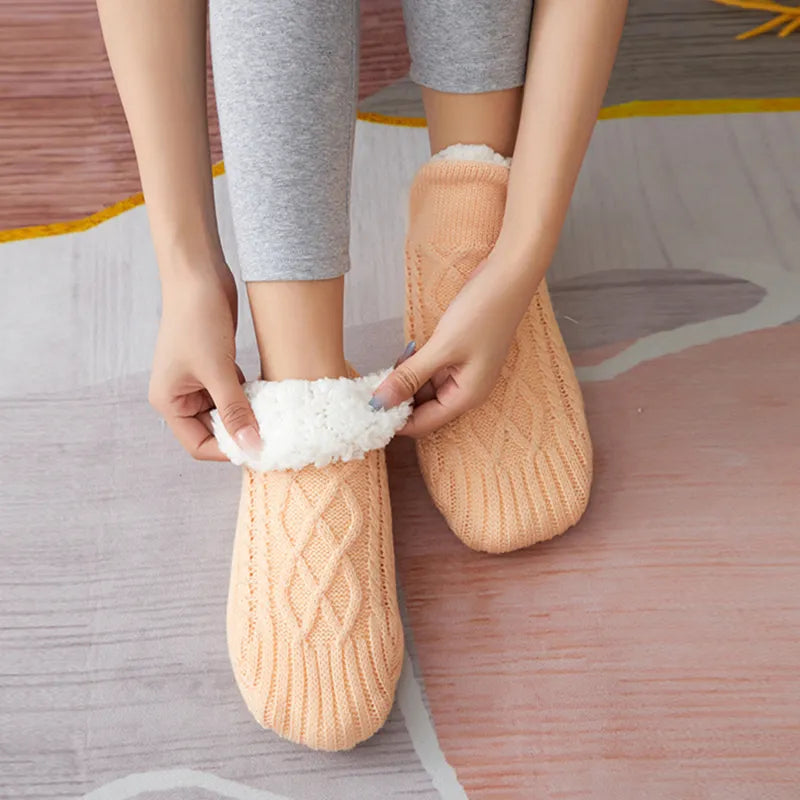 Knitted Cotton Winter Socks with Anti-Slip Soles