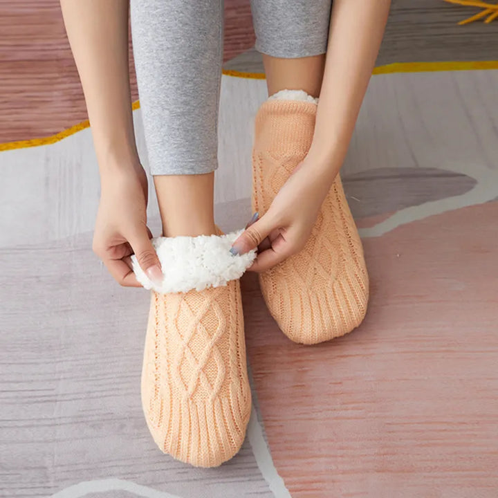 Knitted Cotton Winter Socks with Anti-Slip Soles