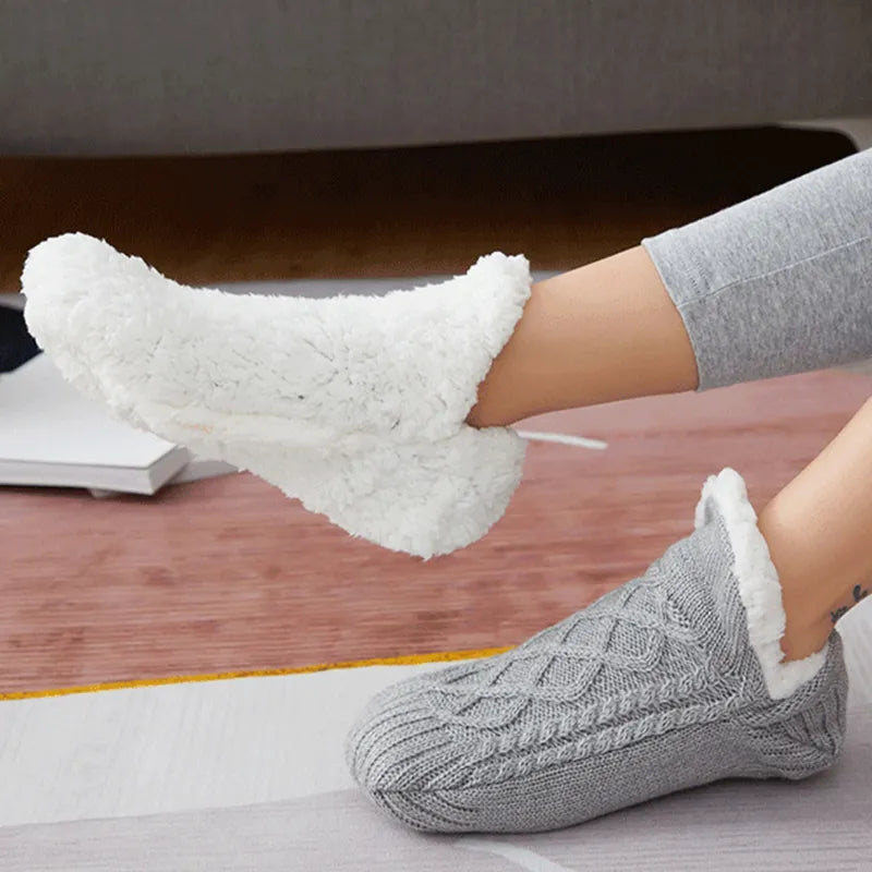 Knitted Cotton Winter Socks with Anti-Slip Soles