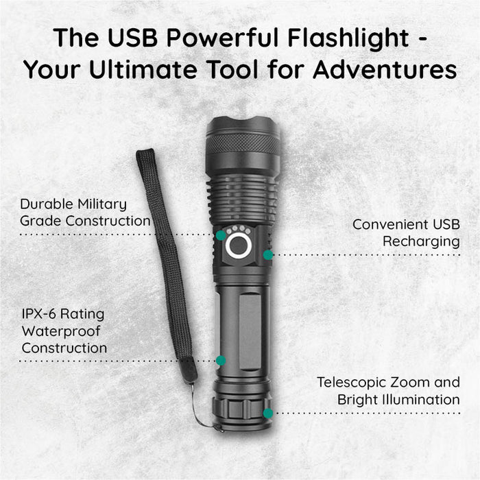 Rechargeable LED Torch with Zoom, Waterproof Aluminium Body
