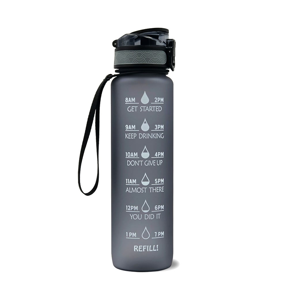 1 Litre Motivational Water Bottle with Time Markers and Fruit Infuser