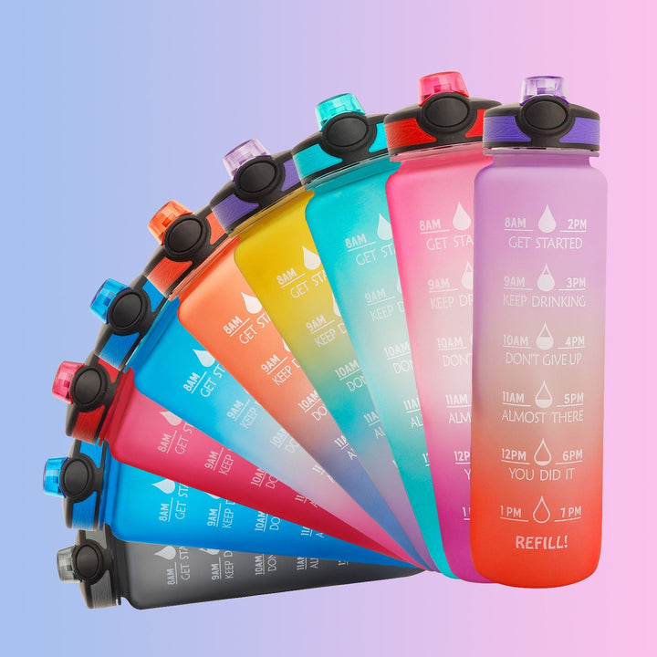 1 Litre Motivational Water Bottle with Time Markers and Fruit Infuser