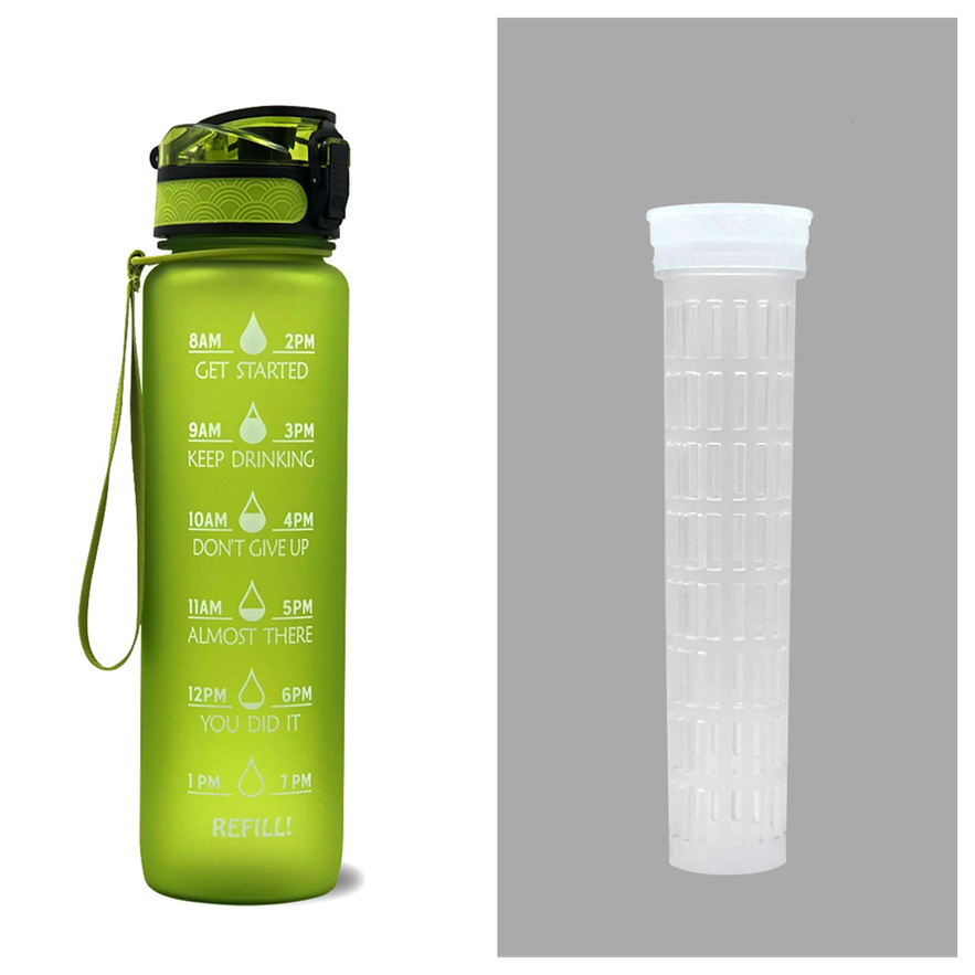 1 Litre Motivational Water Bottle with Time Markers and Fruit Infuser