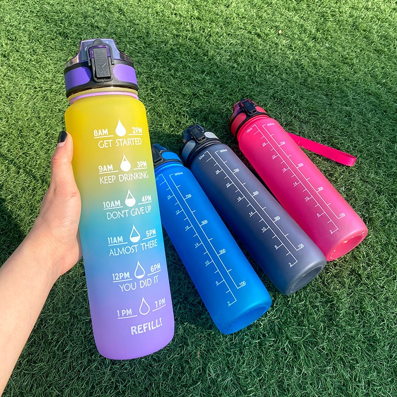 1 Litre Motivational Water Bottle with Time Markers and Fruit Infuser