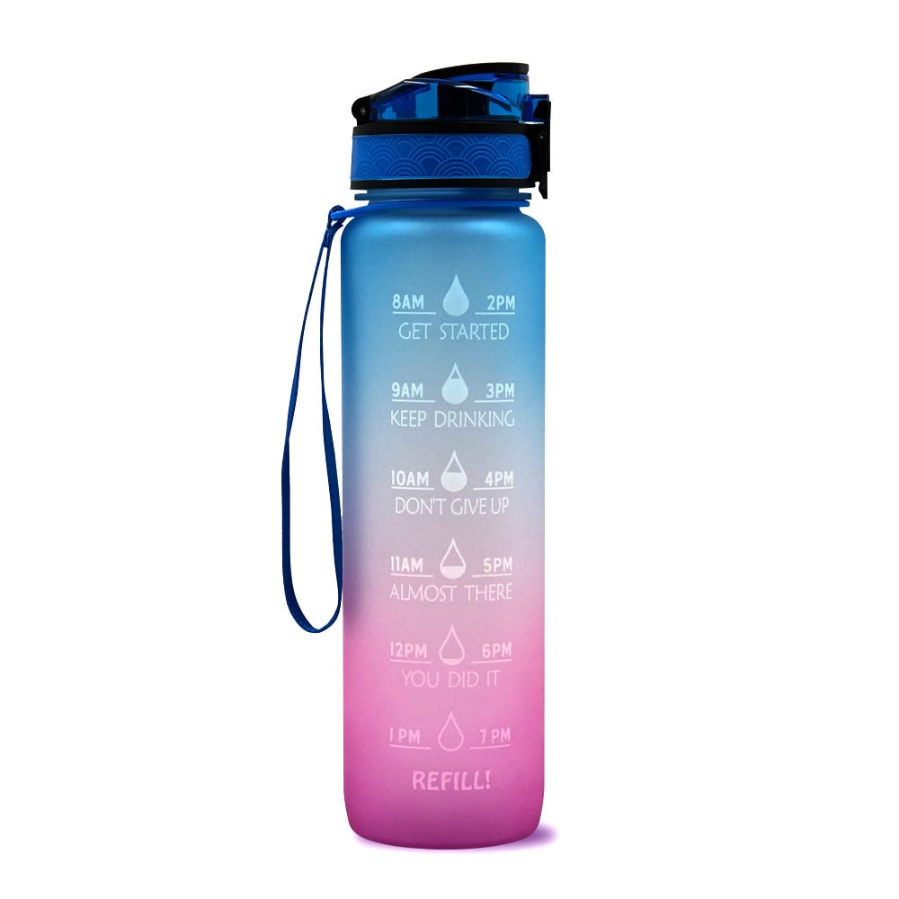 1 Litre Motivational Water Bottle with Time Markers and Fruit Infuser