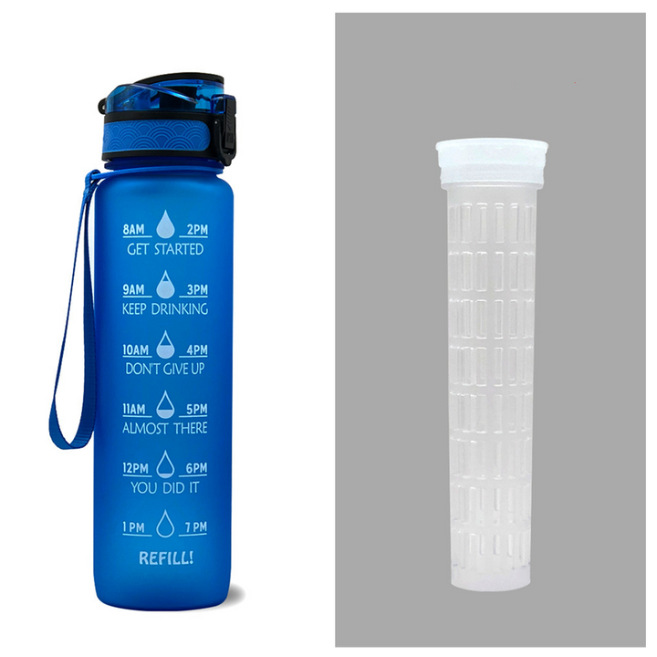 1 Litre Motivational Water Bottle with Time Markers and Fruit Infuser