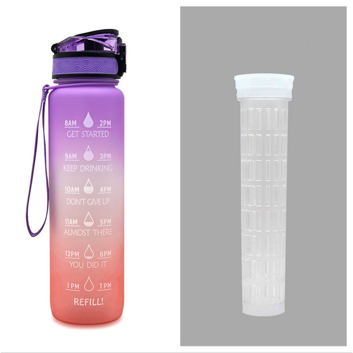 1 Litre Motivational Water Bottle with Time Markers and Fruit Infuser