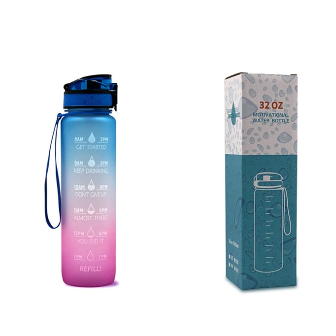 1 Litre Motivational Water Bottle with Time Markers and Fruit Infuser