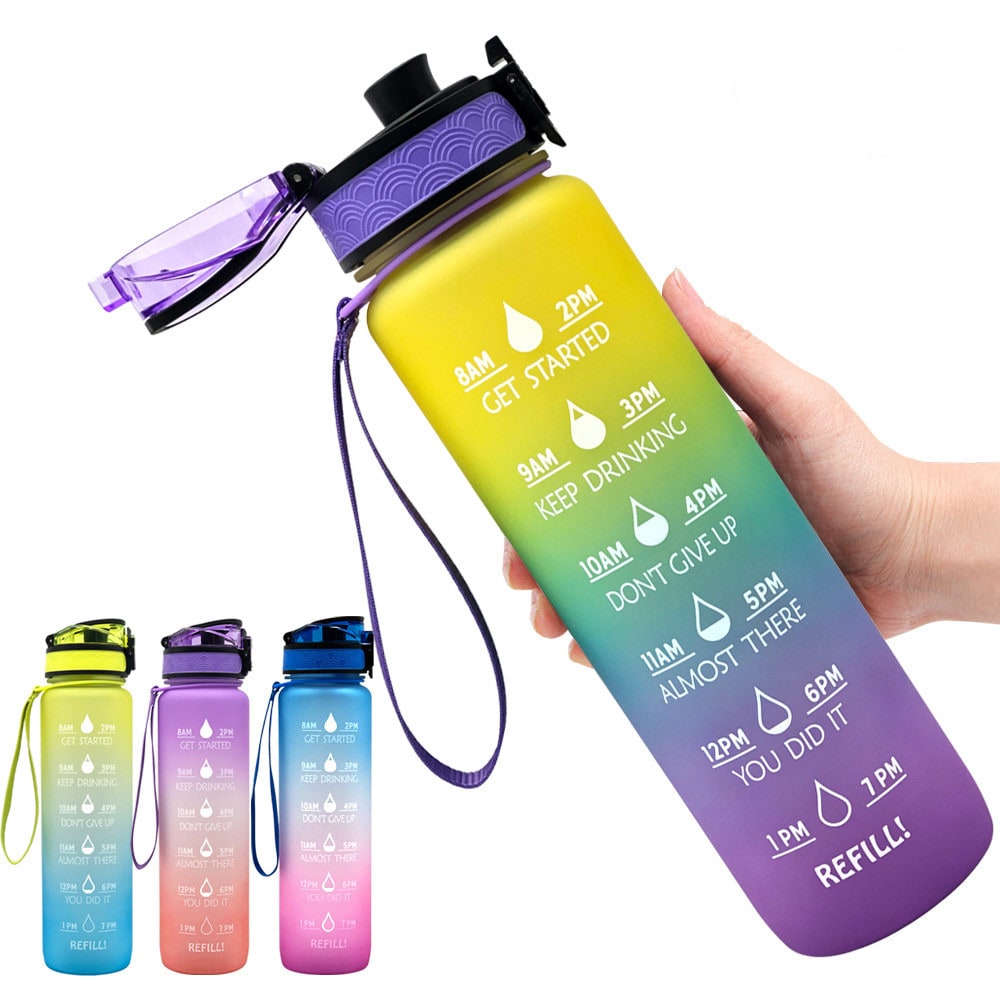 1 Litre Motivational Water Bottle with Time Markers and Fruit Infuser