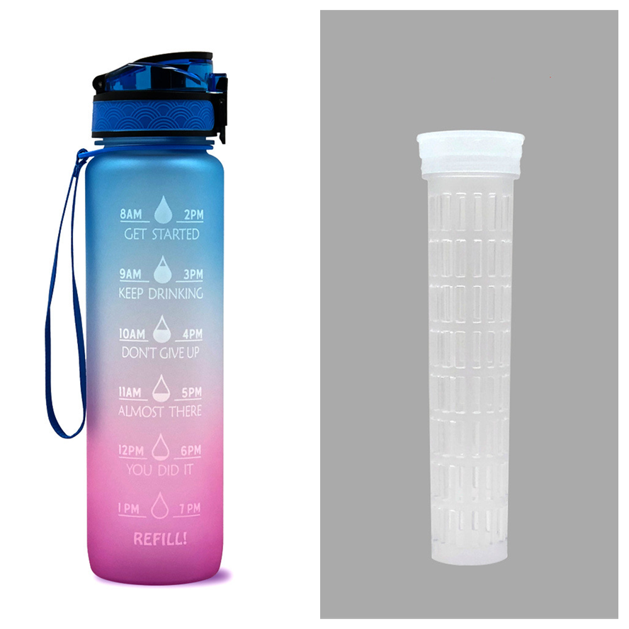 1 Litre Motivational Water Bottle with Time Markers and Fruit Infuser